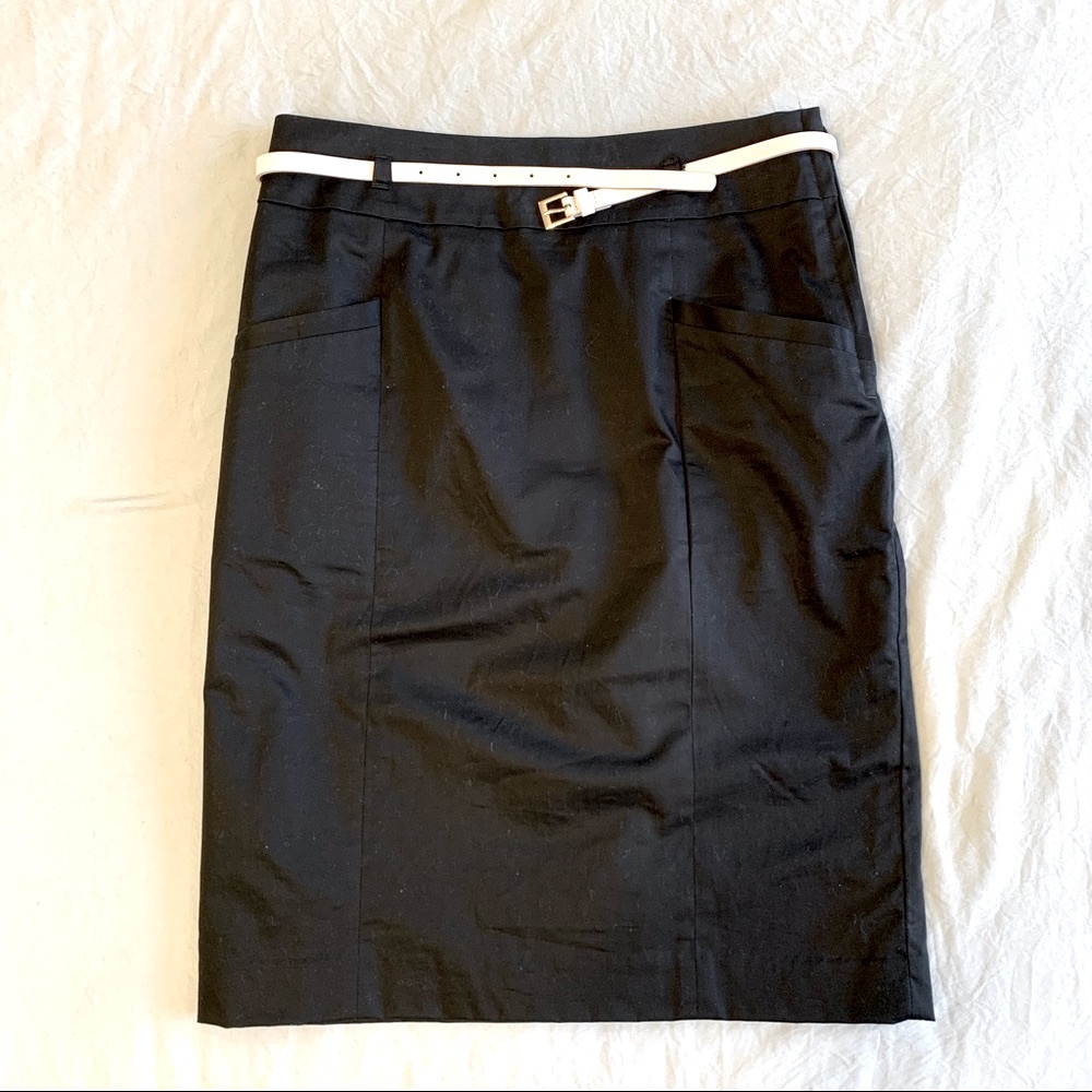 H&M Black Pencil Skirt with Skinny Belt in Blush